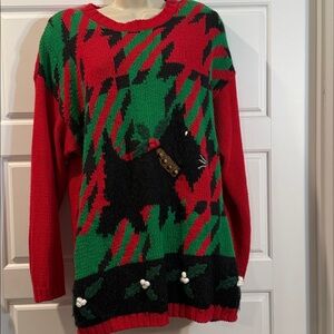 Vtg Chaus Scottie Christmas Sweater Medium